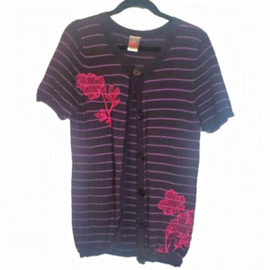 I Lost Cardigan Black and Purple Striped with Pink Flowers.